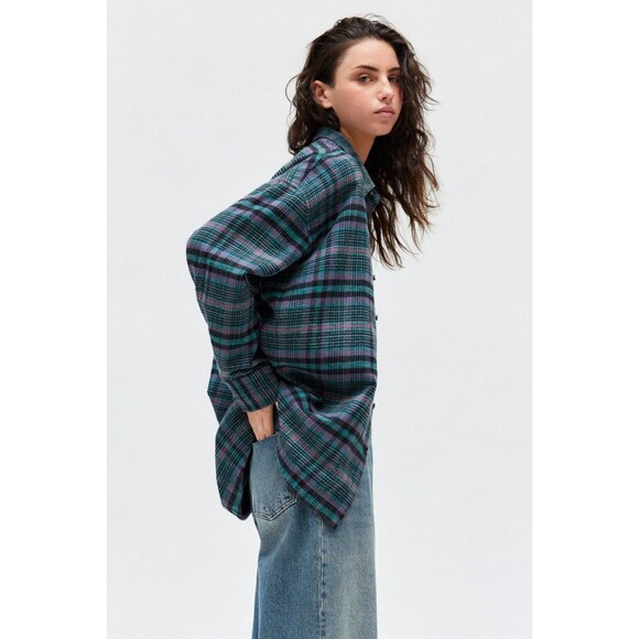 BDG Urban Outfitters Dani Flannel Shirt Tunic Top Oversized Butondown M 280902 - Picture 3 of 9